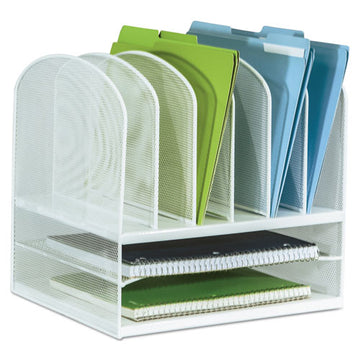 Safco® Onyx Mesh Desk Organizer With Two Horizontal And Six Upright Sections, Letter Size Files, 13.25" X 11.5" X 13", White freeshipping - TVN Wholesale